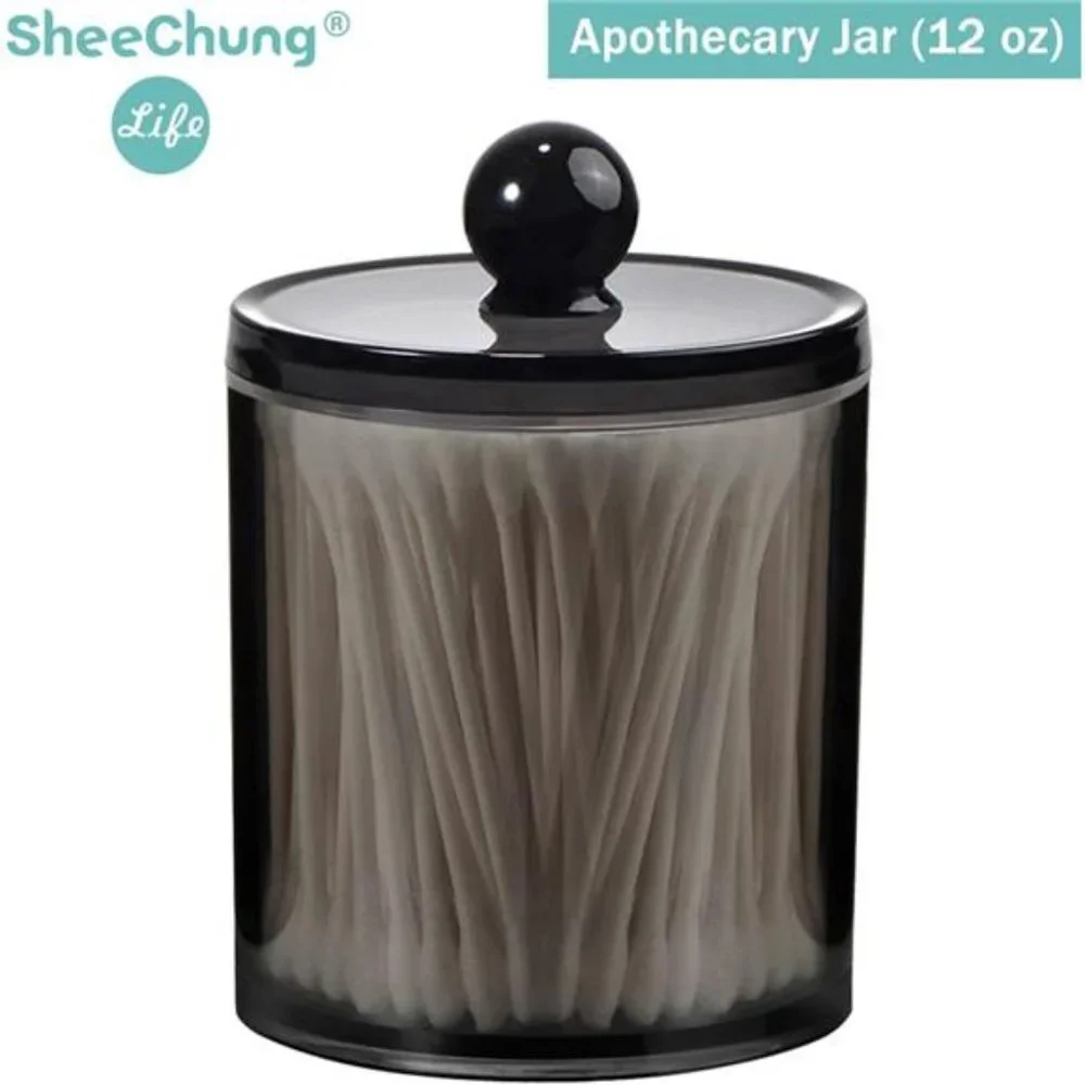 6 Pack of 12 Oz. Qtip Dispenser Apothecary Jars Bathroom with Labels - Holder